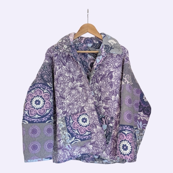 Handmade Jackets & Blazers - 💜🤍 Homemade Boxy Floral Patchwork Quilted Jacket, S-L